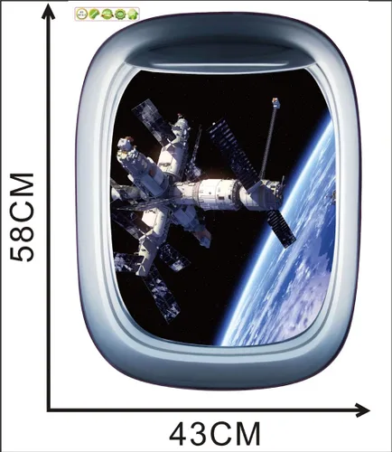 Vista 5 de Adhesivos de pared 3D de cápsula espacial para ventana, universo, espacio exterior, despegar y pegar, calcomanía de astronauta extraíble