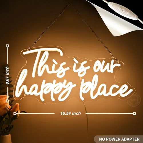 Vista 3 de Planzo Letrero de neón LED This is Our Happy Place para dormitorio