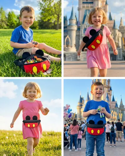 Vista 3 de Riñonera con diseño de dibujos animados para niños y niñas, con orejas de ratón, Patrón 1