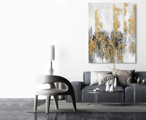 Vista 3 de Yihui Arts - Lienzo moderno de cielo abstracto en lienzo con lámina dorada para decoración del dormitorio