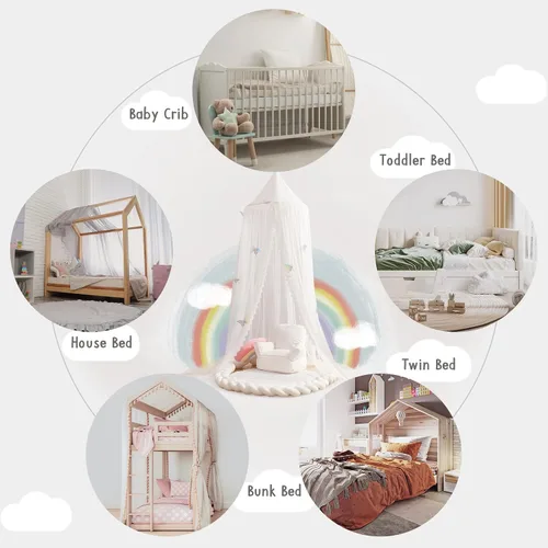 Vista 8 de LOAOL Toldo para cama infantil con toldo colgante de encaje para cuna, rincón, castillo, tienda de campaña, cuarto de bebé, decoración de sala
