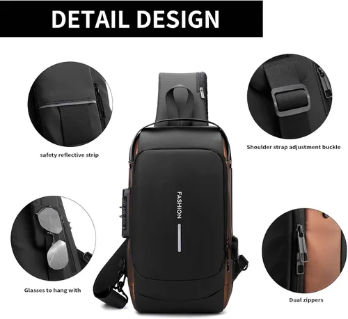 Vista 5 de HXUANYU Bolso cruzado antirrobo para hombre y mujer, bolso bandolera USB, bolsas de hombro cruzadas