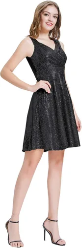 Vista 5 de Grace Karin - Vestido de fiesta de terciopelo con lentejuelas y cuello en V para mujer, con purpurina, vestido de noche de encaje acampanado