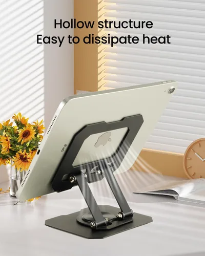 Vista 5 de Soporte para Tablet para Escritorio, Soporte de Escritorio para Tablet Giratorio Ajustable de 360°, Soporte Plegable de Aluminio para Tableta