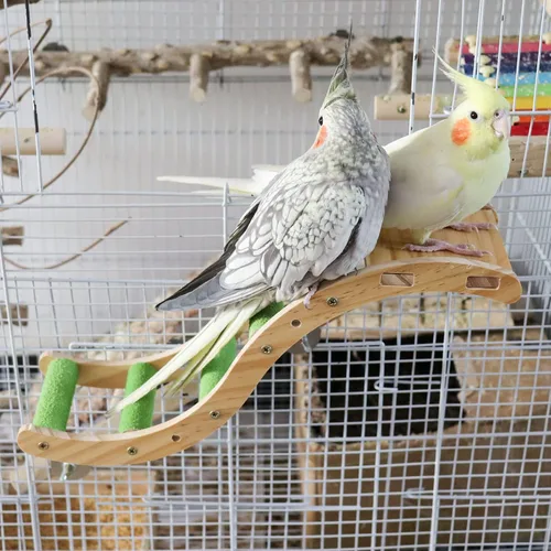 Vista 2 de Puente de escalera para pájaros, juguetes de escalera de madera para mascotas, accesorios de jaula de pájaros para mascotas, escalera de escalada