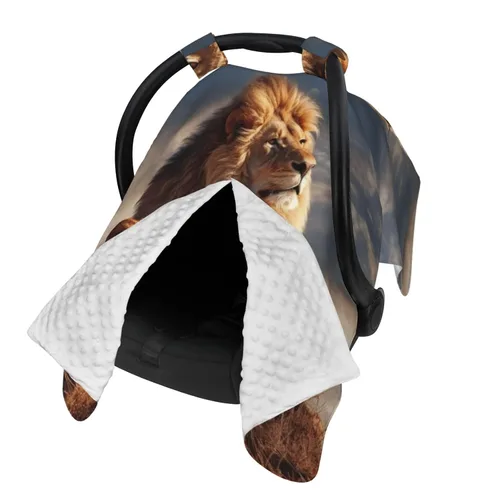 Vista 2 de Baby Car Seat Canopy Cover for Mom, Soft Breathable Nursing Breastfeeding Covers Multi Use Stroller Sun Shade Newborn Shower Gift，Two Lions