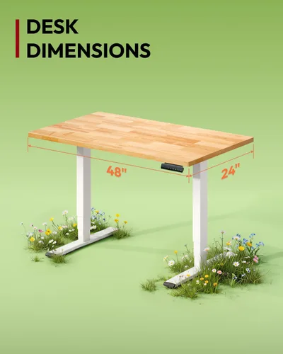Vista 2 de SANODESK Escritorio de pie de madera maciza de caucho con motor dual 48"x24 Mesa natural + marco blanco