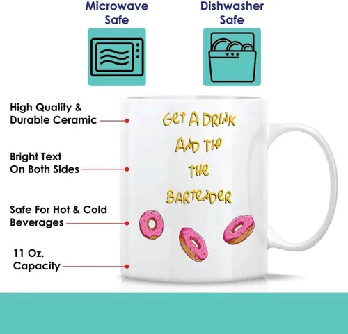 Vista 2 de Drinking-themed Gift for Party Lovers, Ideal for Fathers on Their Retirement Party Quality Alcohol, Beer & Drunk Tips Quote on 11 Oz White Ceramic