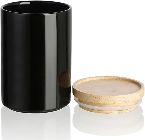 Vista 15 de Botes de Cocina Sweejar Tarro de Cerámica para Almacenamiento de Alimentos, Contenedores Apilables con Tapa de Madera de Sellado Hermético