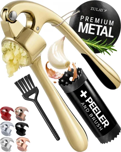 Vista 17 de Zulay Kitchen - Prensa de ajo de metal para cocina, acero inoxidable, color plateado 01 - Plata alfa