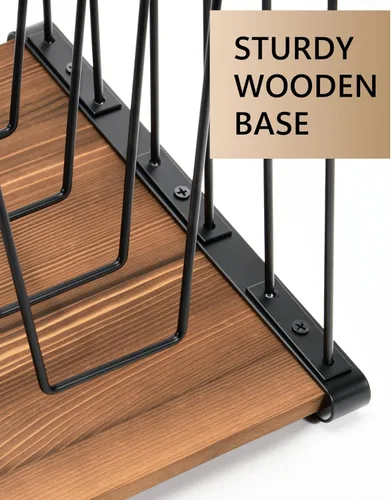 Vista 2 de HULISEN Organizador de archivos de escritorio inclinado, soporte vertical para carpetas de archivos de 5 secciones, estante clasificador de archivos