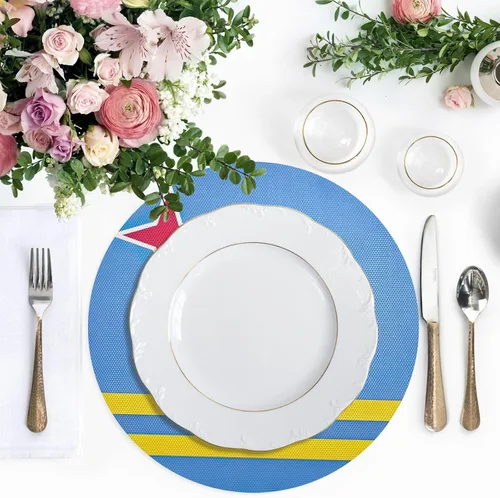 Vista 3 de Aruba Flag Round Table Placemats 15 Inch, Seasonal Table Mats Modern Place Mats for Dining, Kitchen, Parties, Camping