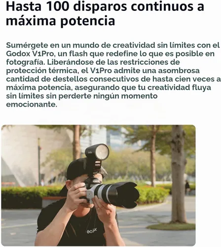 Vista 3 de Godox V1Pro-C TTL Flash para cámaras Canon, 1/8000 HSS 500 flash de potencia completa, tiempo de reciclaje de 1.3s, 2.4G inalámbrico con flash