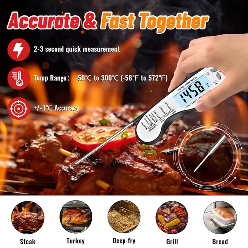 Vista 2 de Termómetro digital de la carne, termómetro impermeable de la comida IP67 Blanco