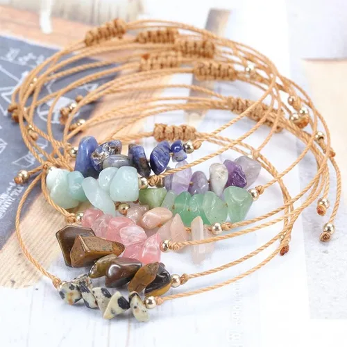 Vista 2 de Pingyongchang 9 pulseras de cristal trenzado de cuerda bohemia para mujeres y niñas, coloridas hechas a mano, pulseras de amistad de cristal