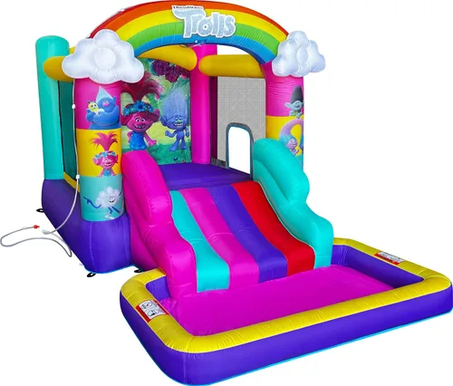 Vista 14 de Funormous Baby Shark - Casa de rebote con tobogán húmedo o seco, tobogán acuático inflable Pink Fong, diversión de tobogán acuático curvo