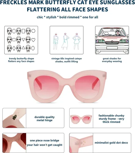 Vista 5 de Gafas de sol con diseño de mariposa, semi ojo de gato, montura de plástico y lentes gradientes transparentes