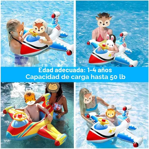 Vista 4 de Flotador inflable de piscina para bebé, barco flotante con cuerno de volante para niños pequeños de 1 a 4 años de edad para niños y niñas, inflable