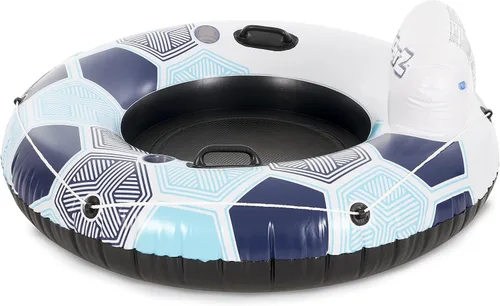 Vista 8 de Bestway 15496 CoolerZ Rapid Rider Inflatable River Lake Pool Inner Tube Float with Built in Backrest and Wrap Around Grab Rope, Blue Hexagon