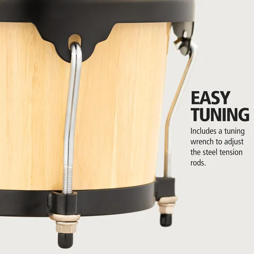 Vista 5 de Meinl Percussion HB100SNT-M bongós de madera natural de 6 3/4 y 8 pulgadas, Natural Bongos profesionales de madera duradera para adultos con llave