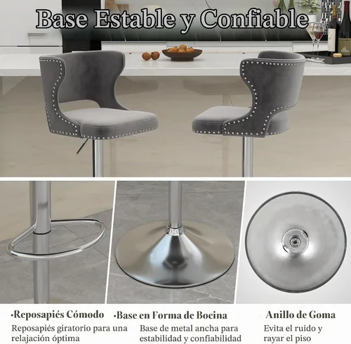 Vista 7 de Juego de 2 taburetes de bar giratorios de terciopelo gris, sillas Beige (dorado)