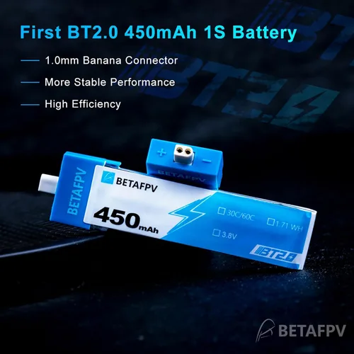 Vista 2 de BETAFPV 4 piezas BT2.0 450mAh 1S Batería 3.8V 30C/60C Lipo con conector BT2.0 compatible con 1S Tiny Whoop Drone Quadcopter como Meteor75, Cetus Pro