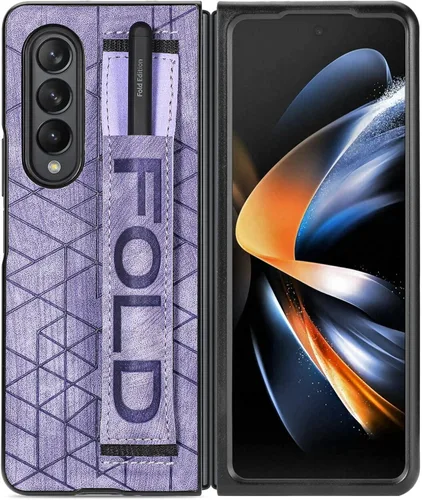 Vista 8 de Funda para Galaxy Z Fold 4, lujo a prueba de golpes Premium PU+PC, ligera, delgada, protectora resistente a los arañazos con soporte para S Pen Negro