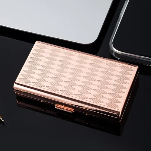 Vista 7 de Estuche Goshentech Retro de Metal en Forma de Rombos con Patrón Espacial, Capacidad para 14, Metal Chapado en Oro Rosa, Doble Cara, Estuche
