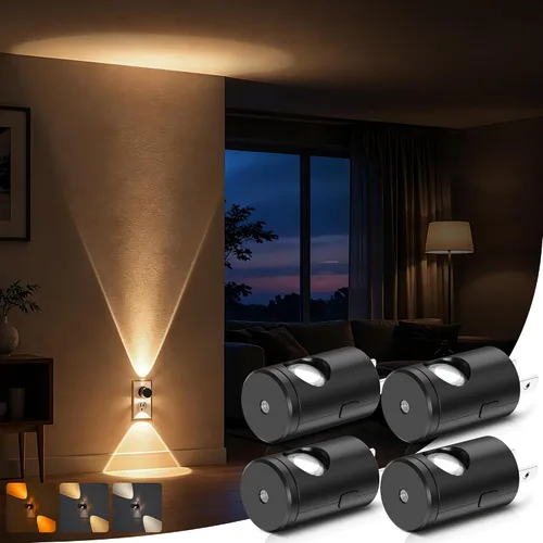 Vista 12 de LED Night Light Project 180° Rotating Night Lights Plug into Wall 2 Pack Mini Lens, Dusk to Dawn Sensor, 3000K/5000K/Amber Dimmable Nightlight for