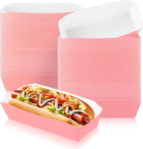 Vista 10 de Yeaqee 100 bandejas de papel de 7 pulgadas desechables para perros calientes, alimentos, nachos, botes para perros calientes, platos de comida Negro