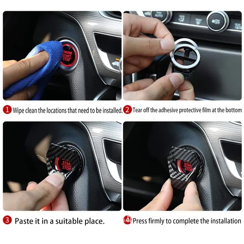 Vista 5 de Cubierta universal del botón de arranque del motor de aleación de aluminio del coche ajuste de control de potencia para Honda Civic Accord CRV XRV