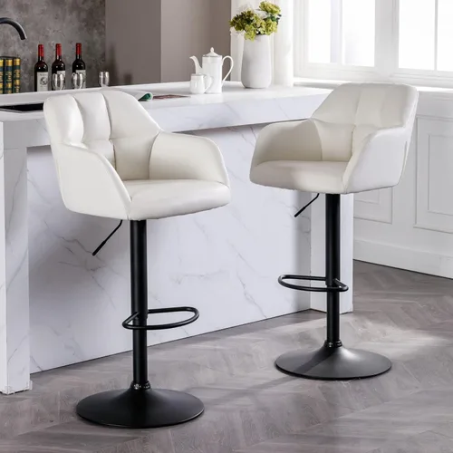 Vista 23 de ROCITY Juego de 2 taburetes de bar de terciopelo con respaldo, silla de bar beige para isla de cocina, taburetes de bar modernos con patas de metal