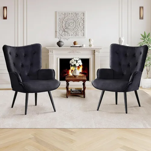 Vista 8 de Furniliving Silla de Acento de Terciopelo Moderna Tapizada Sillón Lateral con Patas Cónicas Sillas de Sofá con Respaldo Alto Acolchadas con Botones