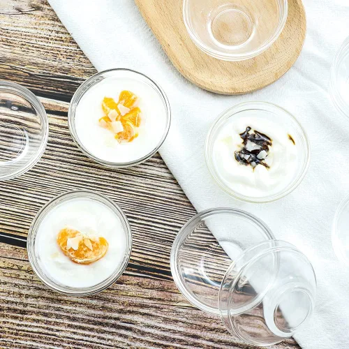 Vista 6 de Cuencos de inmersión de salsa de soja de vidrio transparente, platos de acompañamiento para aperitivos, sushi, aperitivos, frutas, postre, 3 pulgadas
