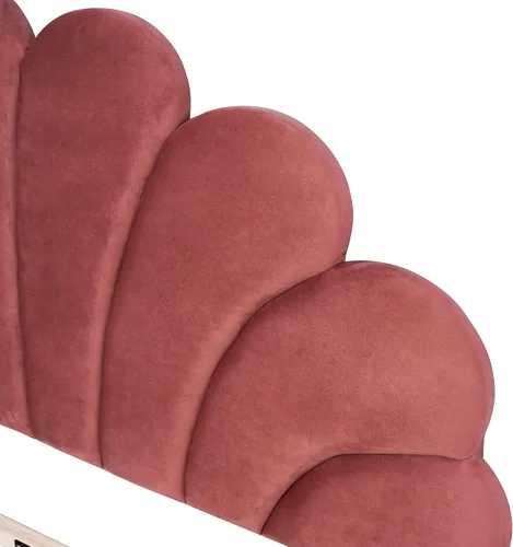 Vista 8 de Base de cama tapizada Queen con cabecero, cama moderna de plataforma de terciopelo con patrón de flores, soporte de listones de madera, tamaño rojo