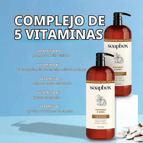 Vista 6 de Soapbox Champú de coco y karité para cabello seco, 33.8 oz Aceite de coco