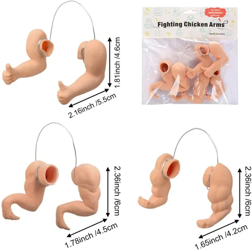 Vista 6 de Enrichoice 3 pares de juguetes de pollo incluyen brazos de músculos fuertes brazos pulgar arriba y brazos de pollo T-Rex para poner en las gallinas