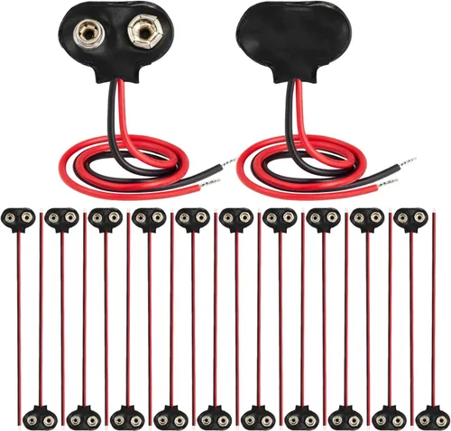 Vista 10 de CHANZON Conector de clip de batería de 9 V, soporte de carcasa de cuero tipo I y cable UL de plomo desnudo paquete de 20 piezas kit para Arduino 1)