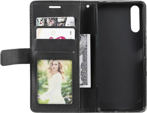 Vista 6 de Funda compatible con Sony Xperia 1 V, compatible con Sony Xperia 1 V 2023 XQDQ62/B XQ-DQ72 XQ-DQ14 Funda con tapa de piel sintética negra