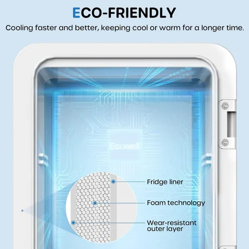 Vista 4 de Ecowell WRE100 Mini Dormitorio, Refrigerador para el Cuidado de la Piel de 4L/6 Latas, AC/DC Portátil Compacto Pequeño Refrigerador para Oficina