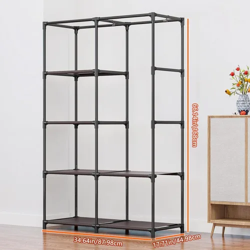 Vista 4 de SORCEDAS Portable Closet Wardrobe Organizer Storage with Cover Non-Woben Fabric Portable Wardrobe Closet for Hanging Clothes Racks Shelving 33 Inch