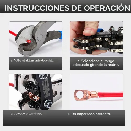 Vista 3 de HKS Herramienta de prensado de terminales de cable de batería 10-1 AWG - Engarzadora de cable resistente para terminales de anillo Terminales