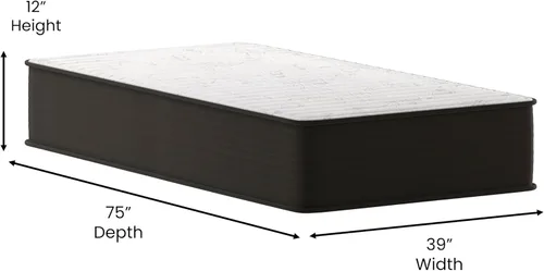 Vista 2 de Flash Furniture Dream - Colchón híbrido de 12 pulgadas, espuma de alta densidad de tamaño individual y colchón de resortes interiores en una caja