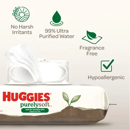 Vista 4 de Huggies PurelySoft Toallitas para bebé, sin perfume, 1 paquete, 70