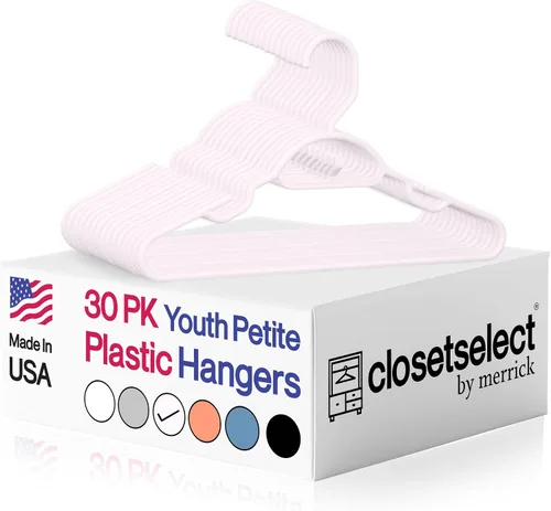 Vista 11 de Closetselect Paquete de 30 perchas de plástico para niños pequeños y preadolescentes de 13 pulgadas, ideales para niños de 4 a 10, perchas Negro