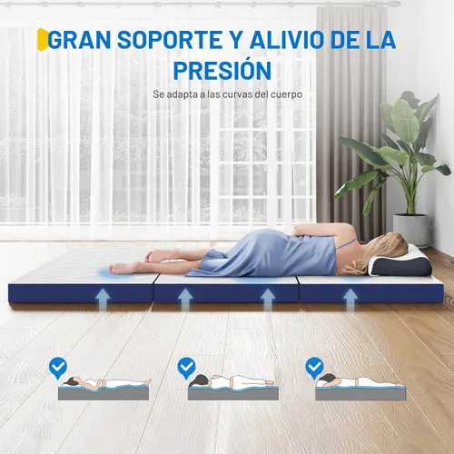 Vista 5 de Avenco Cubrecolchón de triple pliegue, colchón plegable de 4 pulgadas, tamaño individual, espuma viscoelástica plegable con funda extraíble y Azul