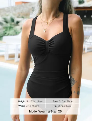 Vista 5 de CUPSHE Traje de baño de una pieza para mujer con control de abdomen fruncido y espalda cruzada