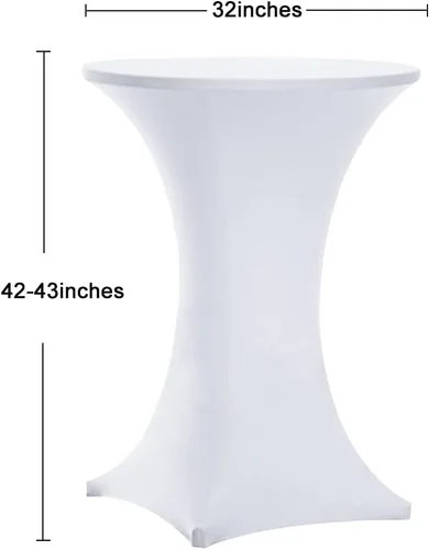 Vista 3 de Tina's Paquete de 2 fundas para mesa de cóctel de elastano Highboy de 32 x 43 pulgadas, color blanco, mantel elástico ajustable para mesas redondas