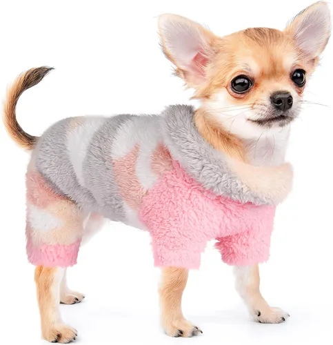 Vista 15 de Sebaoyu Pijamas de cuello redondo para perros pequeños, suéter de forro polar para perros, ropa de invierno linda y pequeña para cachorros Gris