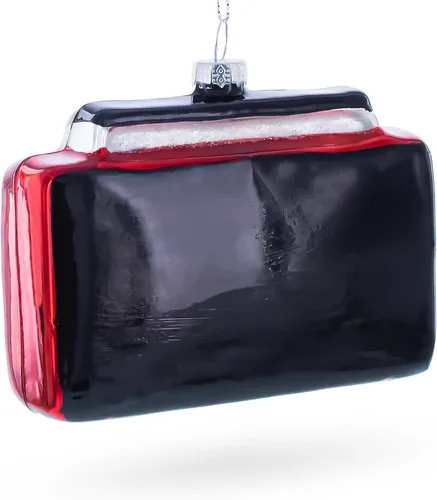 Vista 2 de Adorno navideño de cristal Boombox rojo retro Hand Painted, Ready to Hang, Gift Tagged